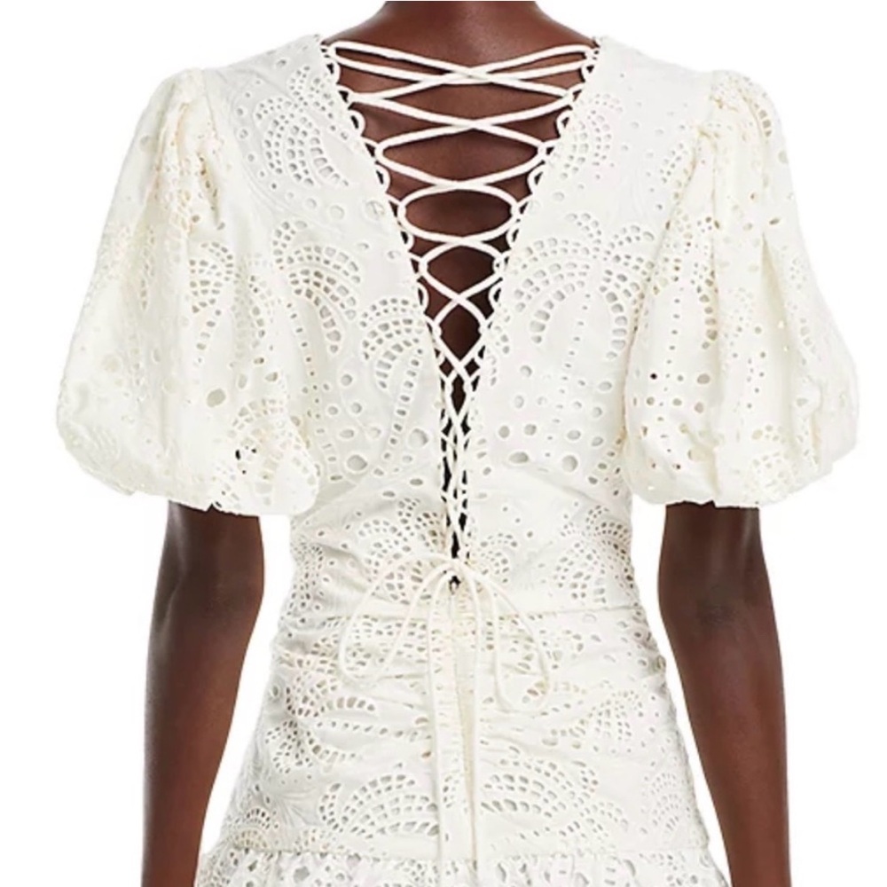 NEW FARM Rio White Eyelet Tiered Puff Sleeve Midi Dress‎ Size XS - Picture 9 of 17